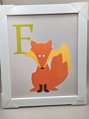 Framed Fox Letter Art - Orange & Yellow in White Frame